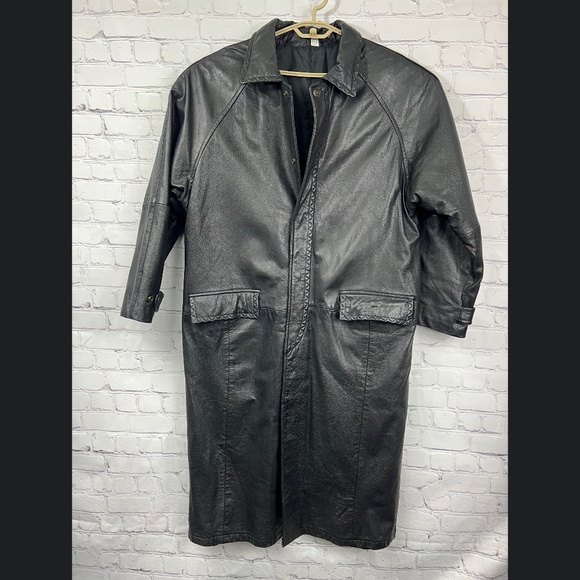|•REAL SEAL STATE OF OKLAHOMA•| 100% Leather Vintage Trench Coat Size Large - Picture 1 of 12